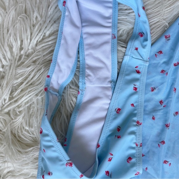 SOLY HUX 3 Piece Triangle Bikini Set with Mesh Cover Up Beach Skirt Blue Floral - Picture 11 of 11